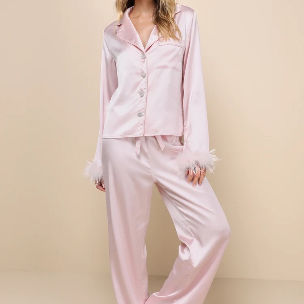 Lulus Dreamiest Delight Pink Feather Pajama Set - XS